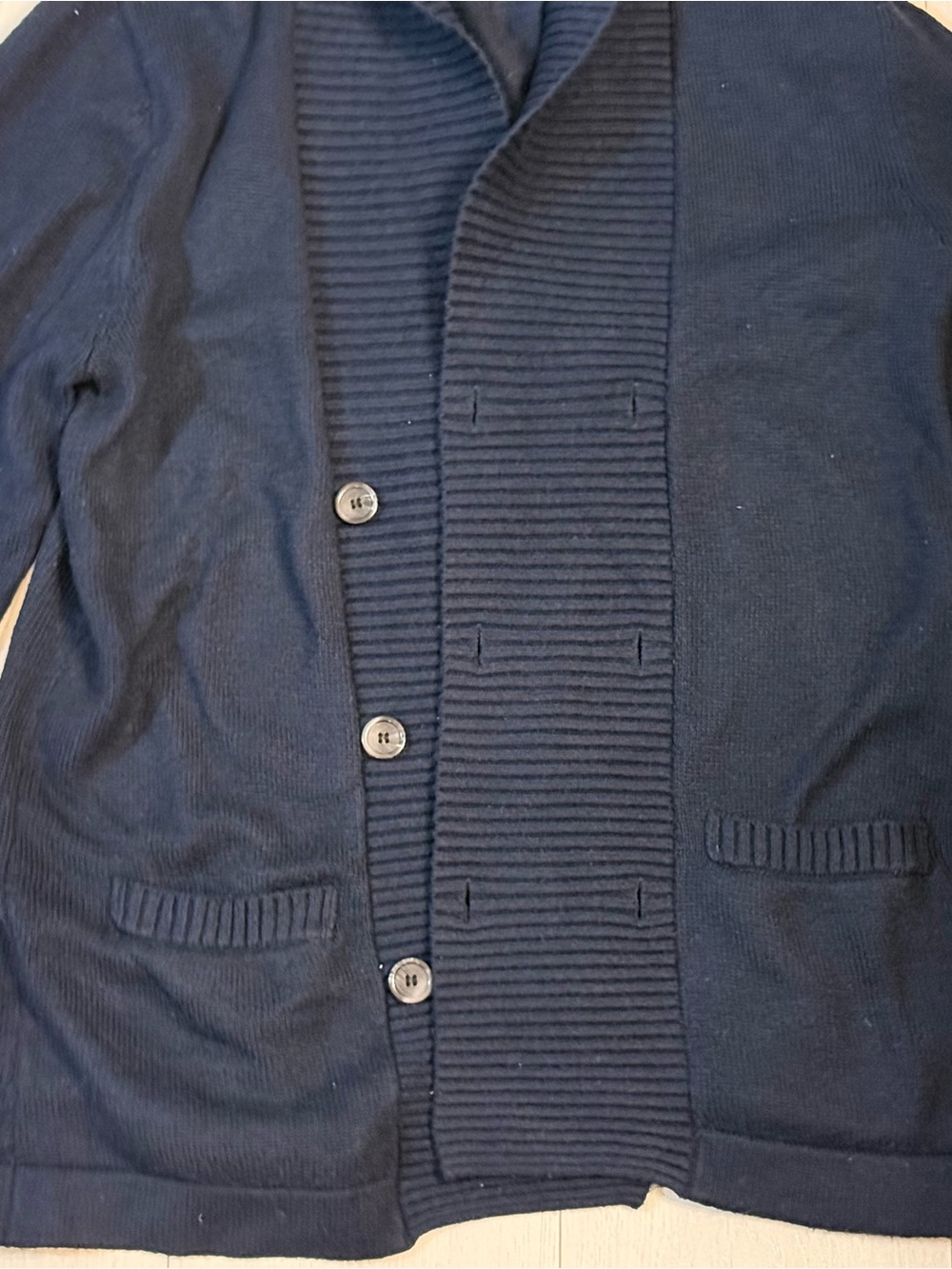 Express Men's Navy Shawl-Collar Ribbed Cardigan Medium Tall